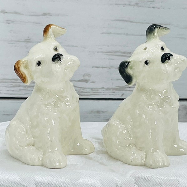Goebel West German Pottery Mini Porcelain Schnauzer Dog Salt & Pepper Shakers