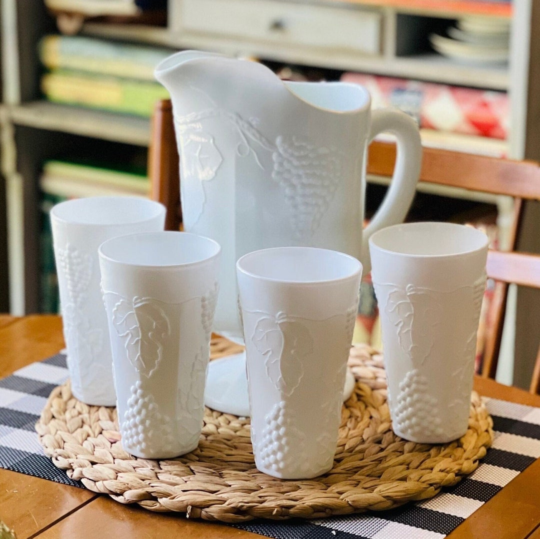 Antique Milk Glass Lemonade Dinning Set Retro Farm House Etsy