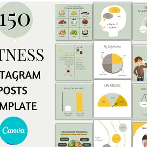 150 Fitness Canva Template , Fitness Instagram Templates, Nutrition Instagram Template, Fitness Post , Health wellness Coach Templates