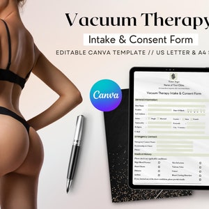 Vacuum Therapy Consent Form & Intake Form, Butt Lift Intake Form, Esthetician Business | 3 Pages Canva Editable