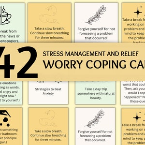 42 Worry Coping Cards | Anxiety Coping skills Cards | Stress and Anxiety Relief | Coping Strategies