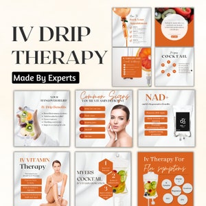 IV Drip Therapy Social Media Canva Template | Content Ready Instagram Marketing IV Therapy Editable Template [ ORANGE ]