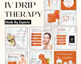 IV Drip Therapy Social Media Canva Template | Content Ready Instagram Marketing IV Therapy Editable Template [ ORANGE ]