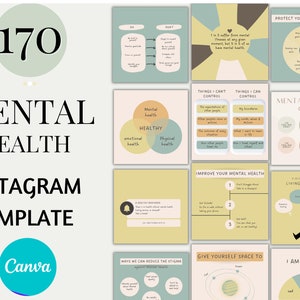 170 Mental Health Instagram Post Templates - Canva Template, Social Media Template, Self Care Template, Charts and Graphs, Self Help Canva