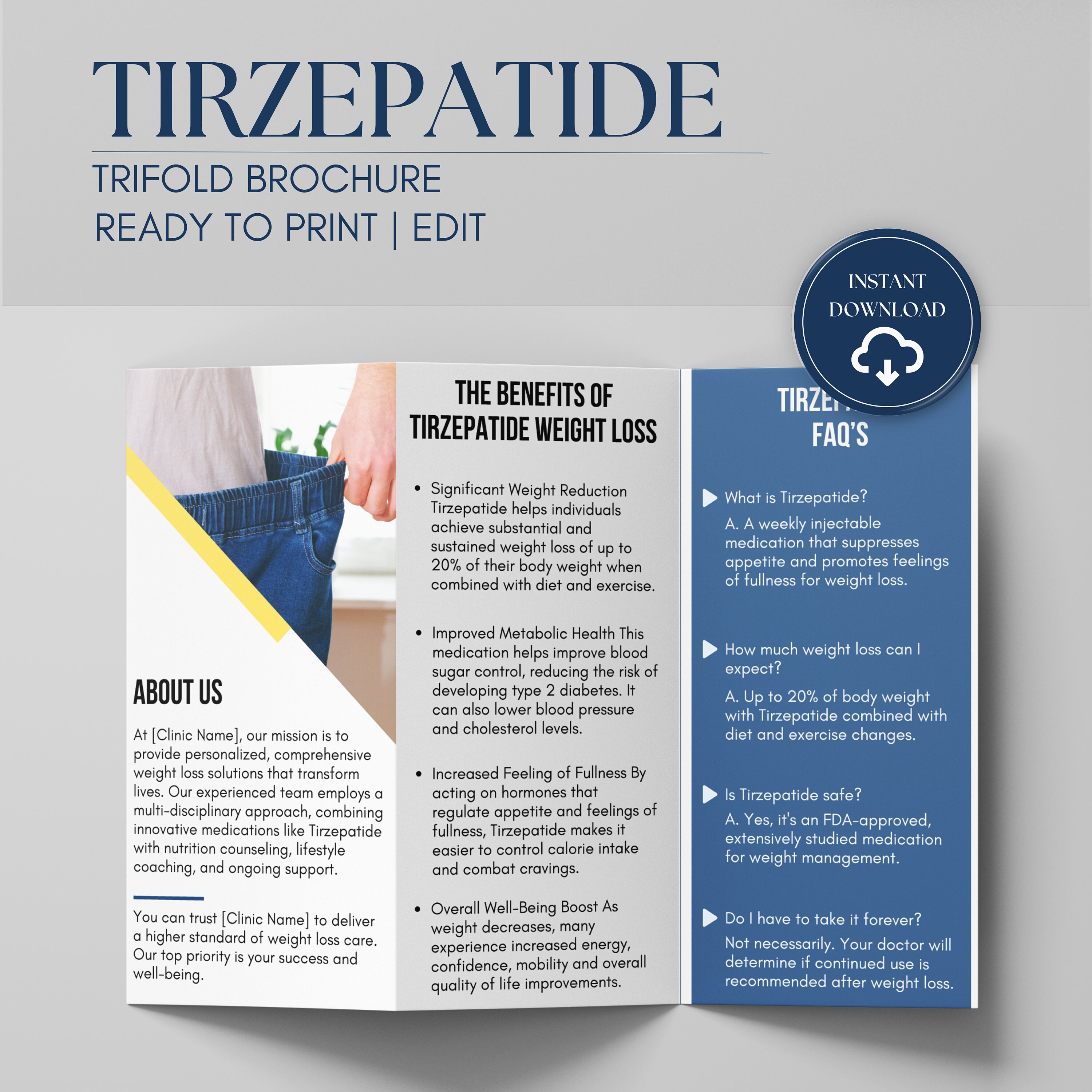 Tirzepatide Weight Loss Trifold Brochure: Editable Canva Template (8.5 ...