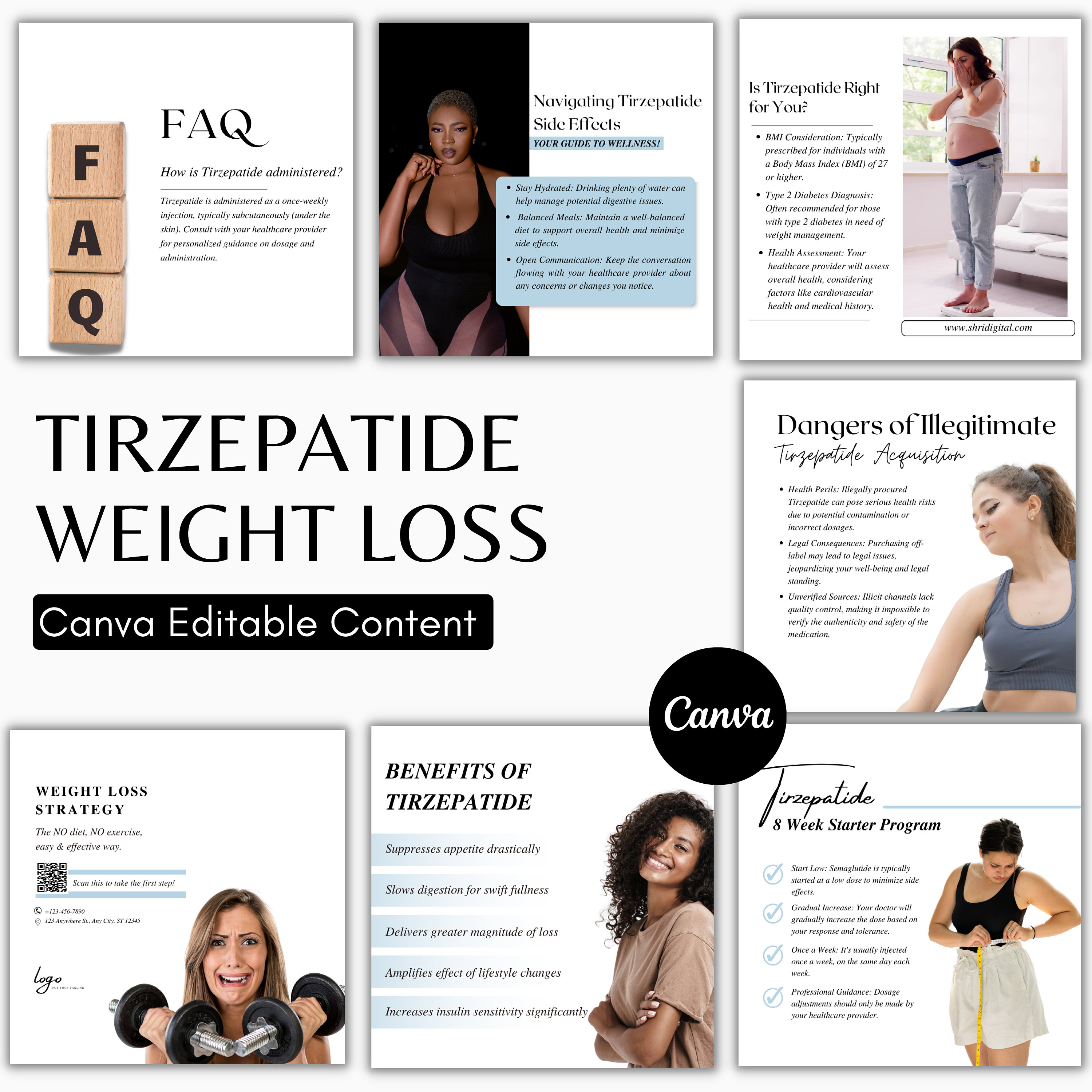 Tirzepatide Weight Loss: Social Media Canva Templates