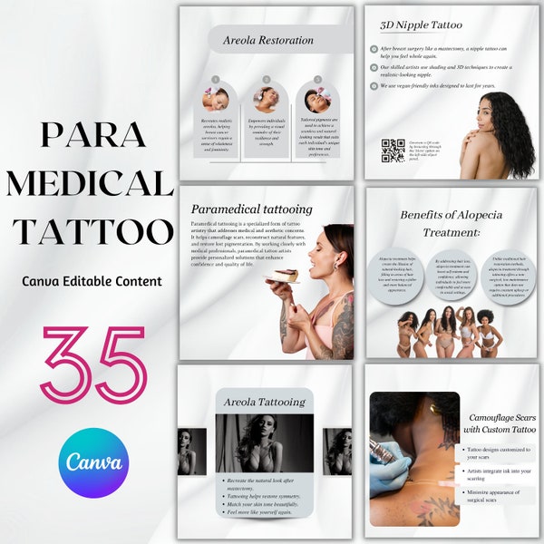 Paramedische tattoo-sjablonen - tepelhof, littekencamouflage, PMU + Instagram & Canva bewerkbare sjabloon