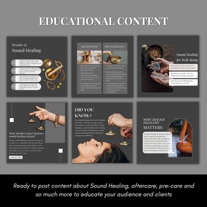 Op de afbeelding: Educatieve content over klankhealing, inclusief de voordelen, wat je tijdens een sessie kunt verwachten en waarom het belangrijk is voor het welzijn. De tekst bevat de zinnen "Klankhealing", "Wist je?" en "Waarom klankhealing belangrijk is".
