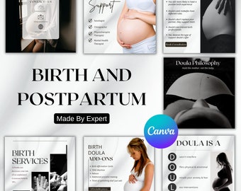 Birth & Postpartum Doula Instagram Templates: Social Media Content (Canva Editable)