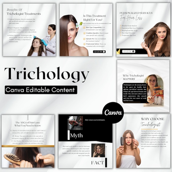 Trichology Instagram Post Canva Templates - Editable Social Media Kit for Hair Scalp Specialists