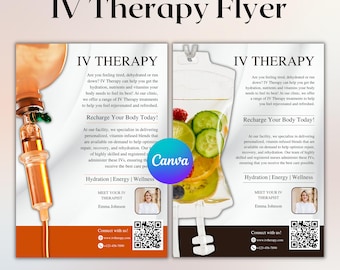 IV Therapy Flyer Canva Editable | IV Therapy Editable Template | A4 Size