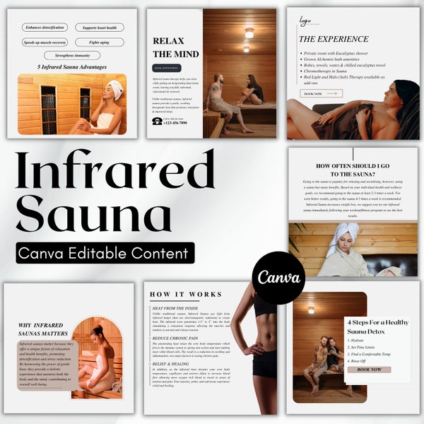 Infrarot Sauna Therapie , Instagram Posts, Social Media Vorlagen, Canva Instagram Vorlage, Social Media Flyer, Bearbeiten in Canva, DIY Vorlage