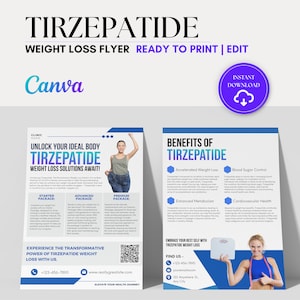 Tirzepatide Weight Loss Flyer | Editable Flyer template | Ready to print with content Brochure | Tirzepatide Marketing | Weight Loss Canva