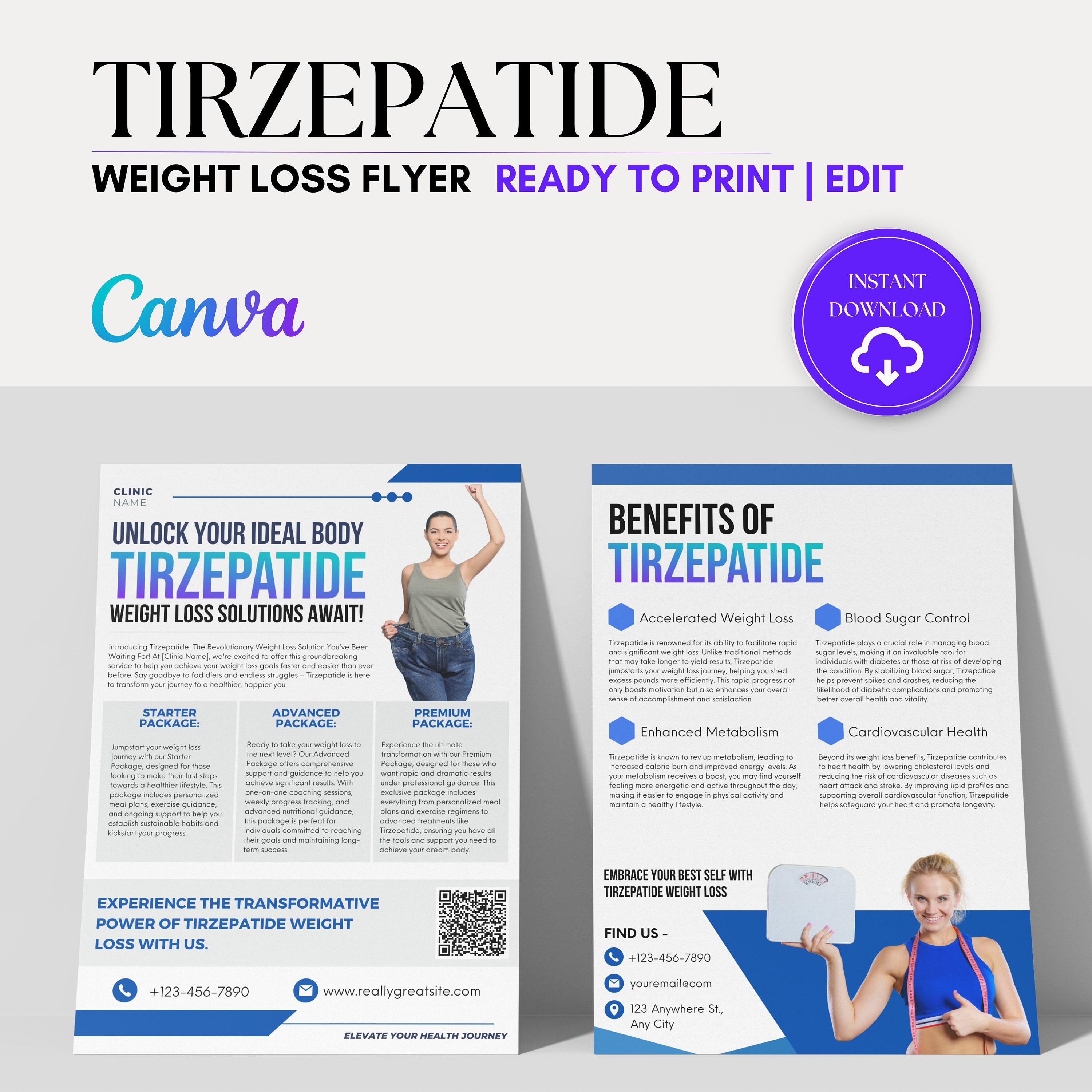 tirzepatide ads Tirzepatide Weight Loss Flyer: Editable Marketing Template (canva)