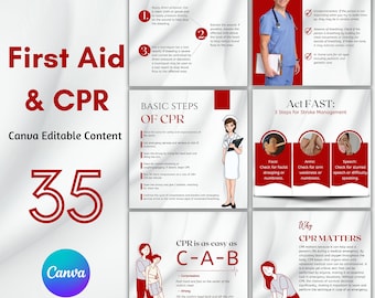 35 CPR Templates , First Aid and CPR, Instagram Posts, Editable Canva Templates, First Aid Canva Template, CPR Instructor Post
