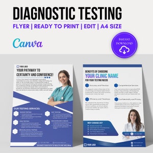 Diagnostic Testing Flyer Canva Templates, Blood Testing , DNA Testing, Background checks
