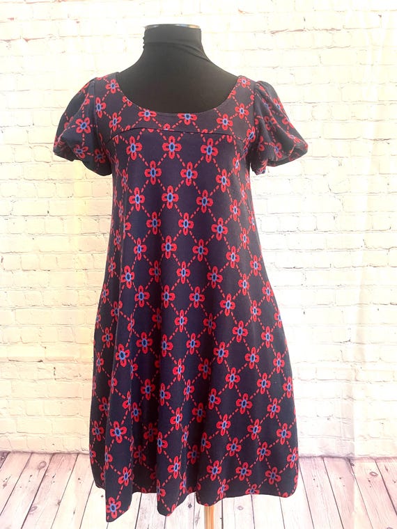 Betsey Johnson Mod 60s Print A-line Knit Dress With Bubble Hem and