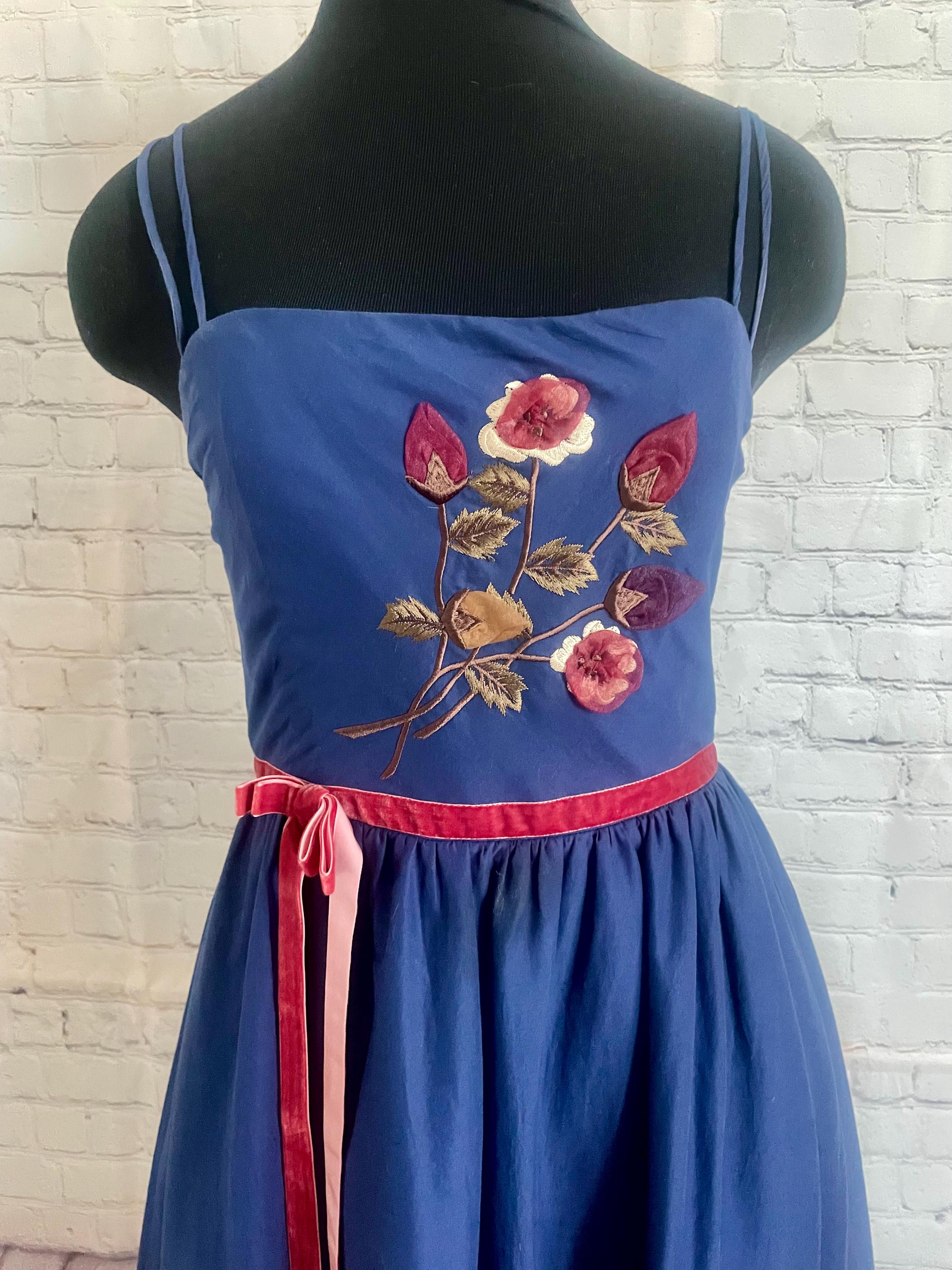 Betsey Johnson Fit and Flare Floral Applique Navy Cotton Dress - Etsy