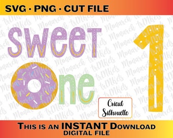 Sweet One First Birthday Donut Icing SVG PNG, First Birthday Cutting File