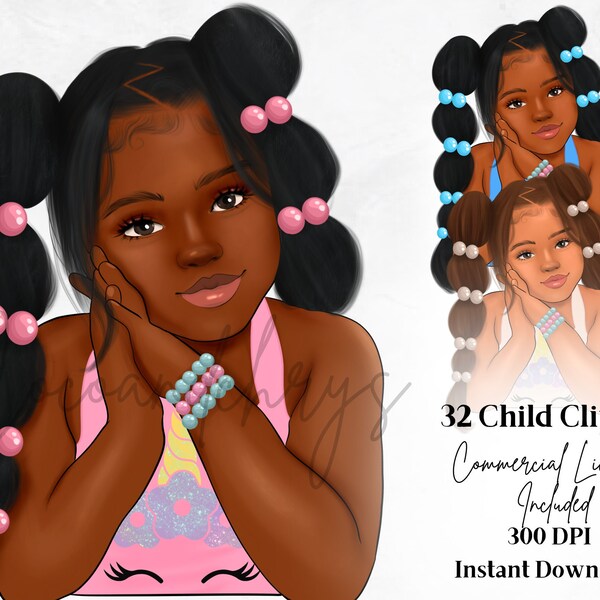 Little girl portrait clipart, kid clipart, child png, Black ladies png, mixed kid clipart, Digital Planner Stickers, Black Girl Clipart