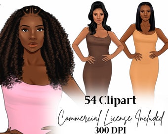 Girl in dress clipart,Fashion ClipArt, Black ladies png, African American Art, Digital Planner Stickers, Black Girl Clipart, Black woman art