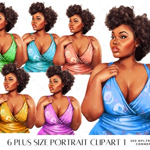 Plus size Girl Clipart, fashion clipart, Self love png, Black ladies png, African American Art, Digital Planner Stickers, Black Girl Clipart