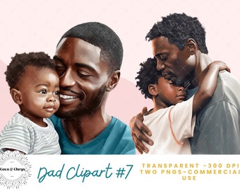 African American Dad, Father and Child clipart, Black Man clipart, Commercial use,  Father’s Day, Sublimation Clipart, Bundle 7