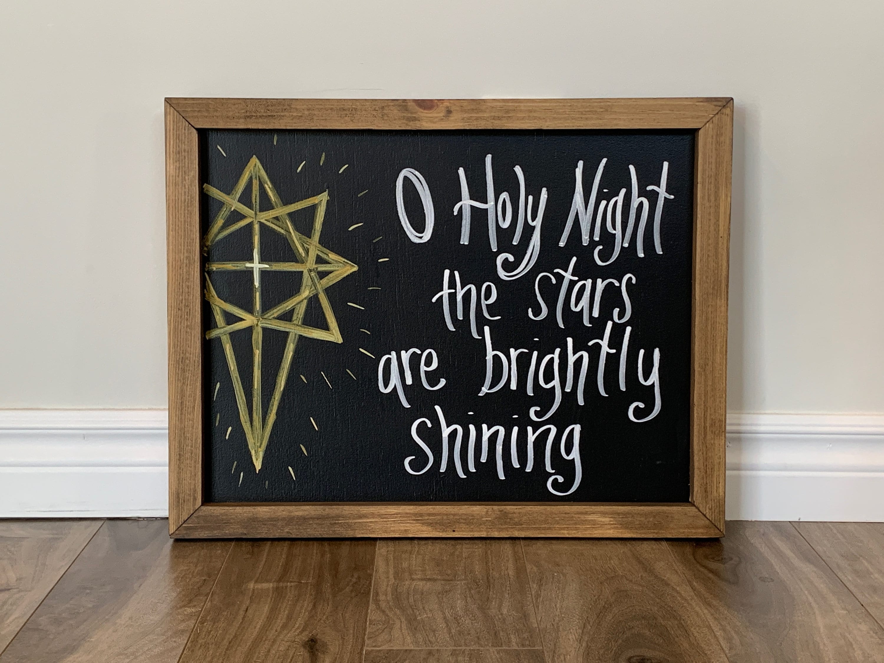 O Holy Night Chalkboard Sign brown frame Etsy