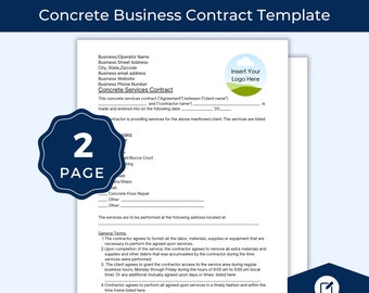 Concrete Contract, Cement Contract, Editable Template, Concrete Service Agreement, Residential Concrete Contractor, Commercial Cement Work