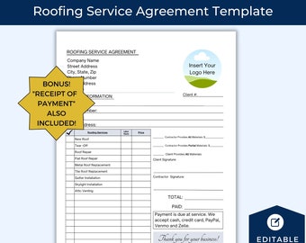 Roofing Service Agreement, Roofing Business Templates, New Home Roofing, Roofing Maintenance, Roofing Company, Roofer Service Agreement, PDF