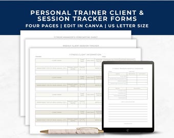 Personal Trainer Client & Session Tracker, PT Logbook, Printable Fitness Tracking Sheets, Fitness Client Forms, Fitness Manager Forms, PRT01