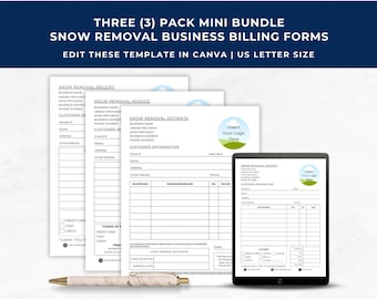 Snow Removal Estimate, Invoice Template Snow Plowing, Snow Clearing Receipt, Ice Management, Printable Snow Removal Business Billing Forms