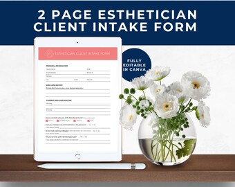 Esthetician Client Intake Form, Client Intake Form For Esthetician, Client Consent Form Esthetician, Beauty, Skin Care, Bright Coral, EB01