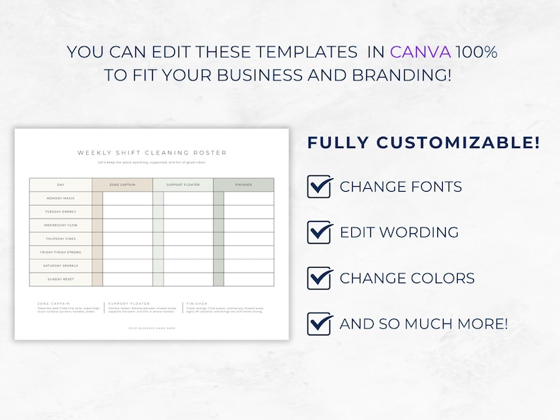 Staff Cleaning Rotation Chart, Cleaning Schedule for Business, Weekly ...