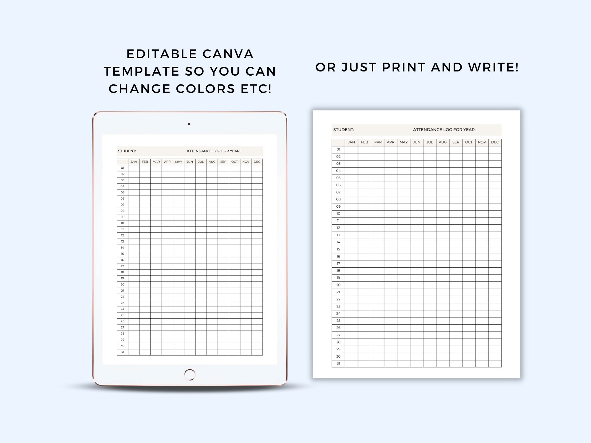 Printable Student Attendance Tracker, Attendance Log, Attendance Sheet ...