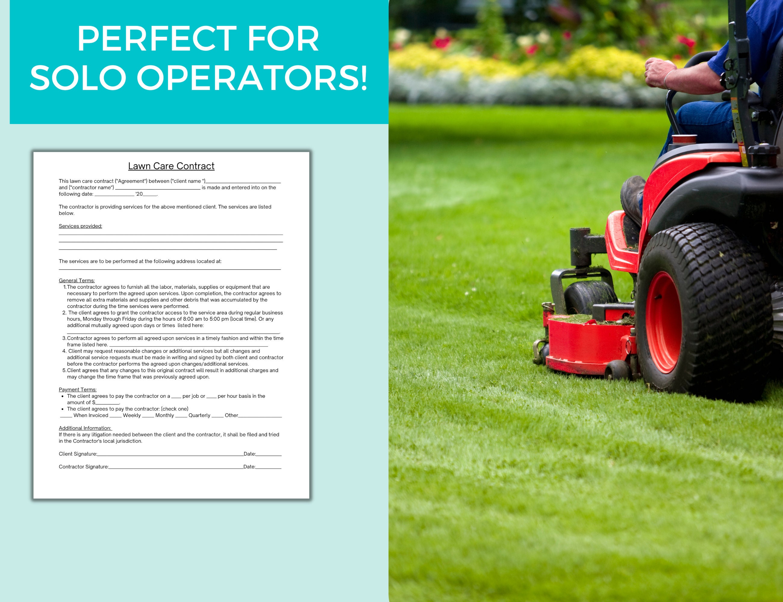 Simple Lawn Care Contract, Landscaping Business Contract, Basic Lawn ...