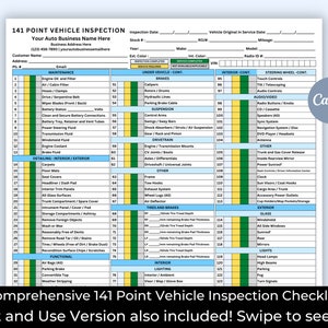 Umfassende Fahrzeuginspektions-Checkliste, 141-Punkte-Fahrzeuginspektion, bearbeitbare Vorlage für Automechaniker, Formulare für die Serviceabteilung