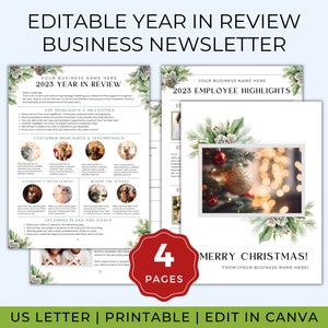 Business Newsletter, Christmas Newsletter, 2023 Year in Review Template, Year End Review, Editable Newsletter Template, Holiday Photo Card