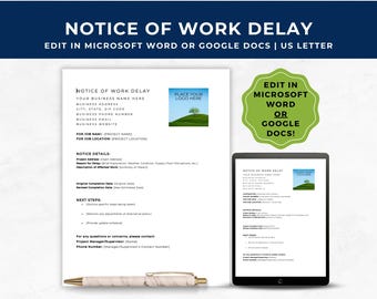 Work Delay Notice Template, Project Delay Letter, Client Notice, Job Completion Delay Notice, Contractor Worksite Delay, Construction Notice