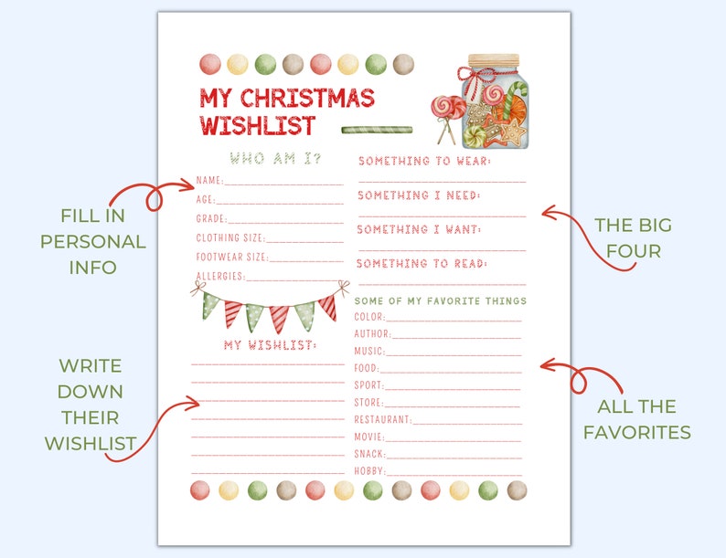 Printable Secret Santa Questionnaire, Christmas Wishlist, Christmas