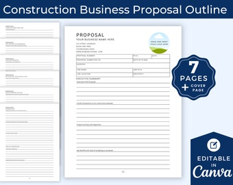 Construction Business Proposal Template, Contractor Estimate, Proposal Outline, Building Cost, Rehab Project, Renovation Bid, Job Proposal