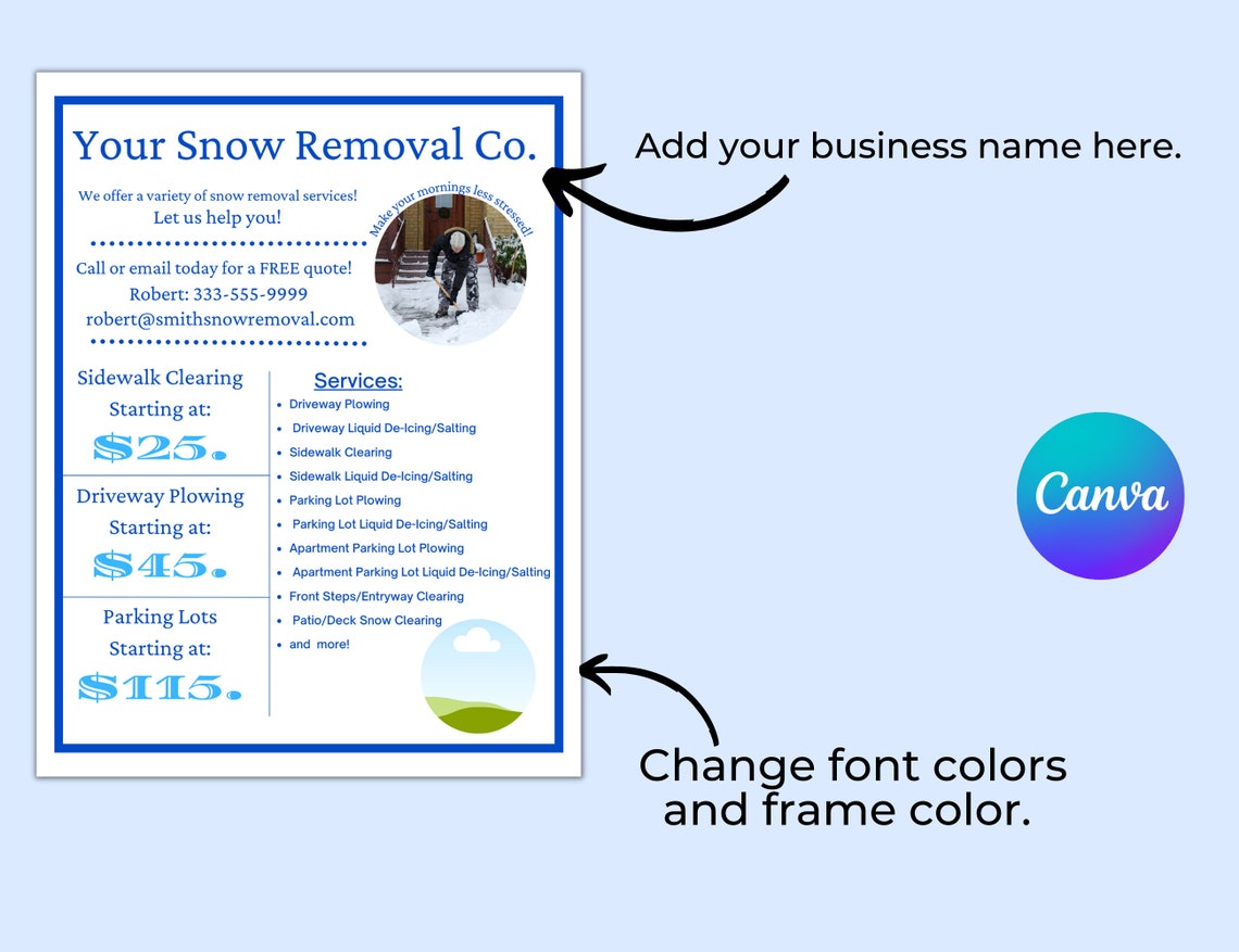 Editable Snow Plowing Flyers, Snow Blowing Flyer, Snow Removal Flyer