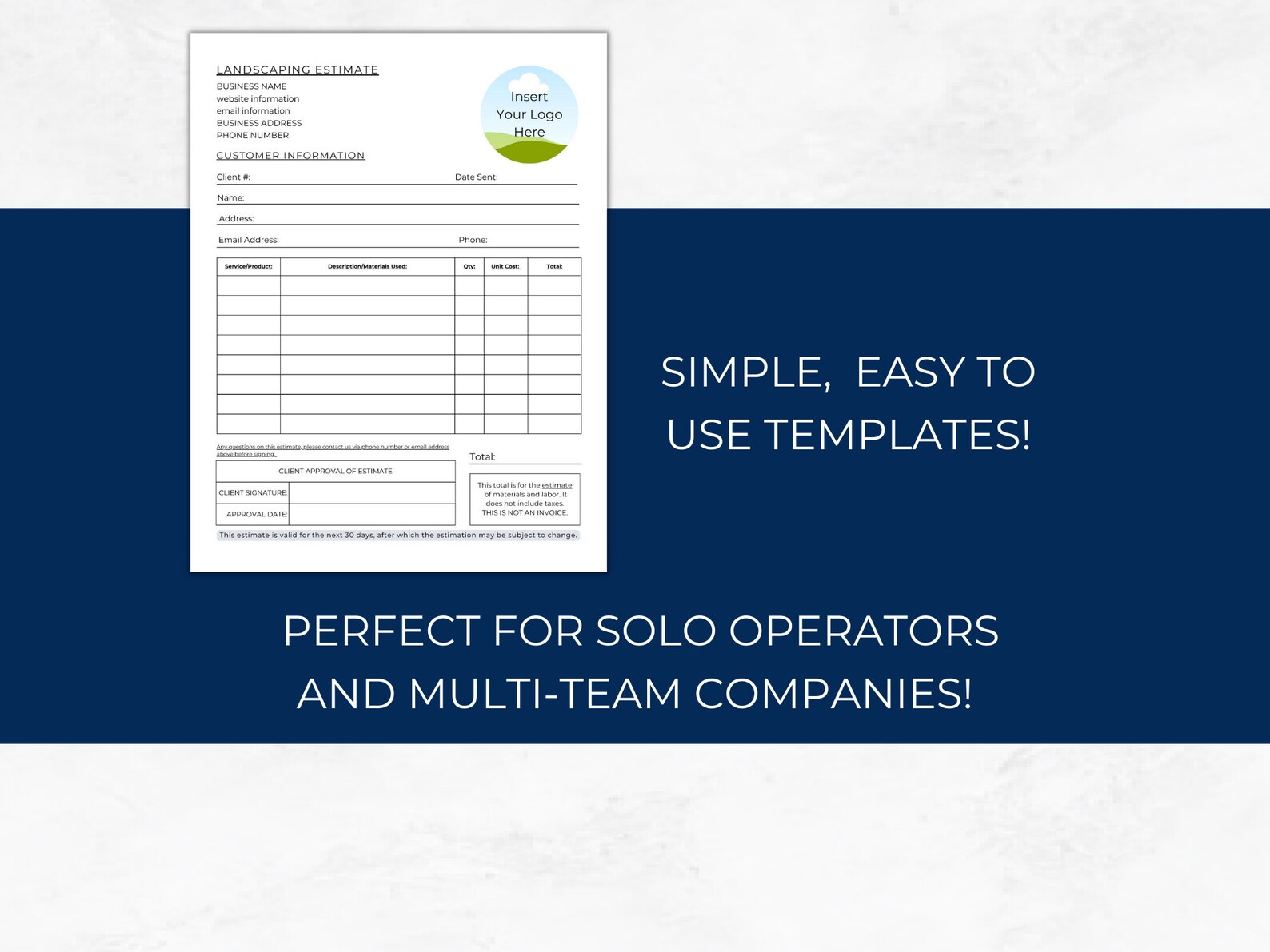 Landscape Estimate Template, Solo Operator Lawn Care, Landscaping