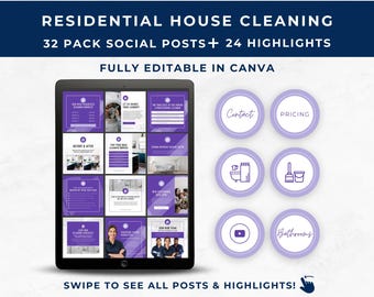 Residential Cleaning Social Media Templates, Cleaning Service Instagram Post, House Cleaning Highlight, Instagram For A Cleaning Business