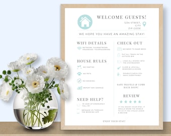 Printable Airbnb Template, Welcome Sign for Airbnb, Vacation Rental, Guest Info Sign, Things to Know, House Rules, Wifi, VRBO, Spa Green