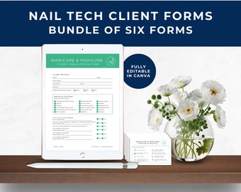 Nail Tech Client Consent Form, Nail Tech Client Consultation, Client Treatment Record, Client Intake Form, Weekly Planner, Mint Green, NT01
