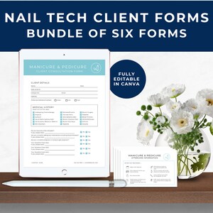 Nail Tech Client Consultation Form, Nail Tech Client Consent Form, Client Treatment Record, Client Intake Form, Weekly Planner, Teal, NT01