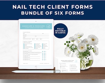 Nail Tech Client Consultation Form, Nail Tech Client Consent Form, Client Treatment Record, Client Intake Form, Weekly Planner, Teal, NT01