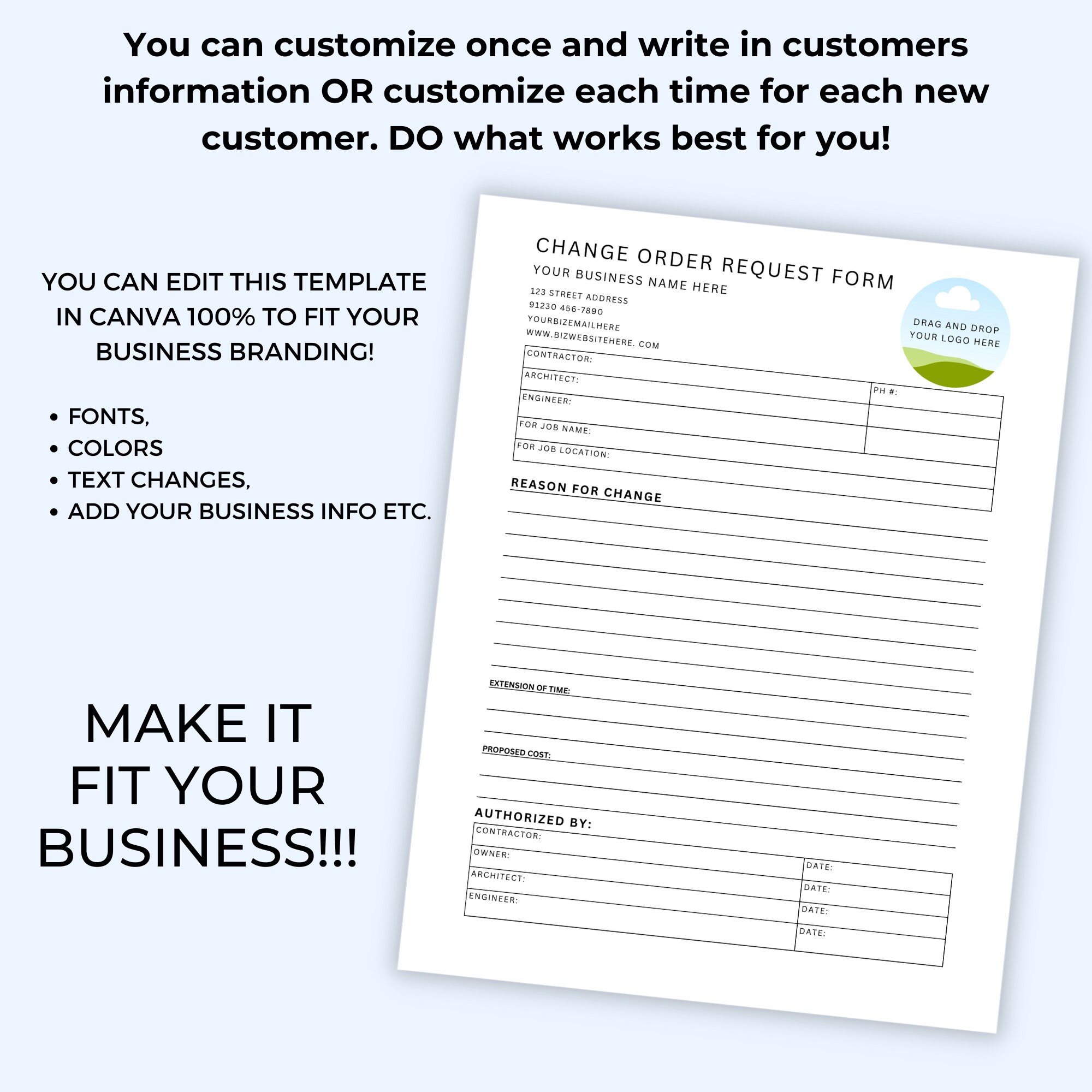 Change Order Request Form Template, Roofing, Construction, Builder ...