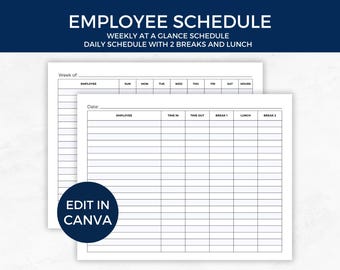 Employee Schedule, Weekly Schedule, Daily Schedule, Work Schedule Tool, Break Tracker, Weekly Planner, Editable Schedule, HR, Small Business